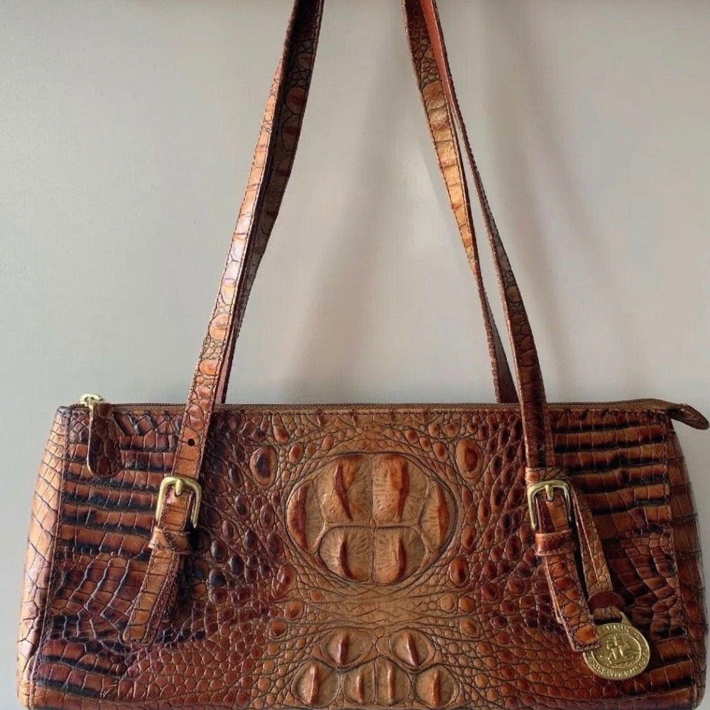 Vintage Brahmin Pecan/Brown Croc Embossed Bag/tote